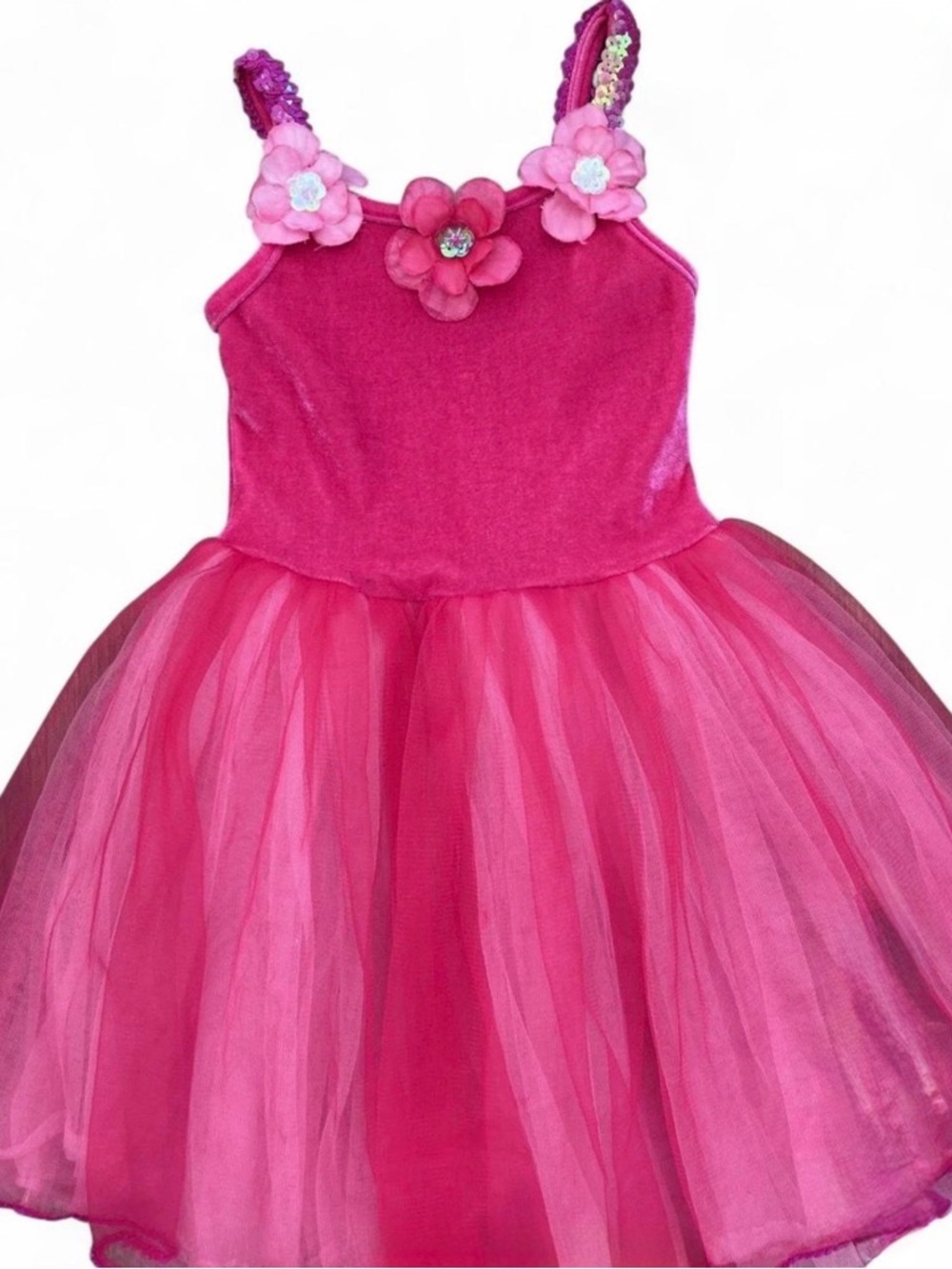 Girls Party Dress Size 3T Pink Fuchsia Tulle Sequin Straps Floral